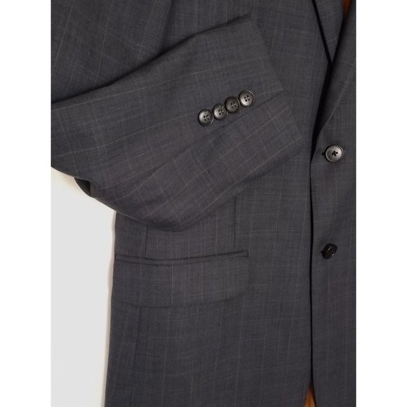 Jos A Bank Suit Jacket 42L Slim Fit Gray windowpane Wool 2 Button MSRP $650 EUC - Picture 3 of 9